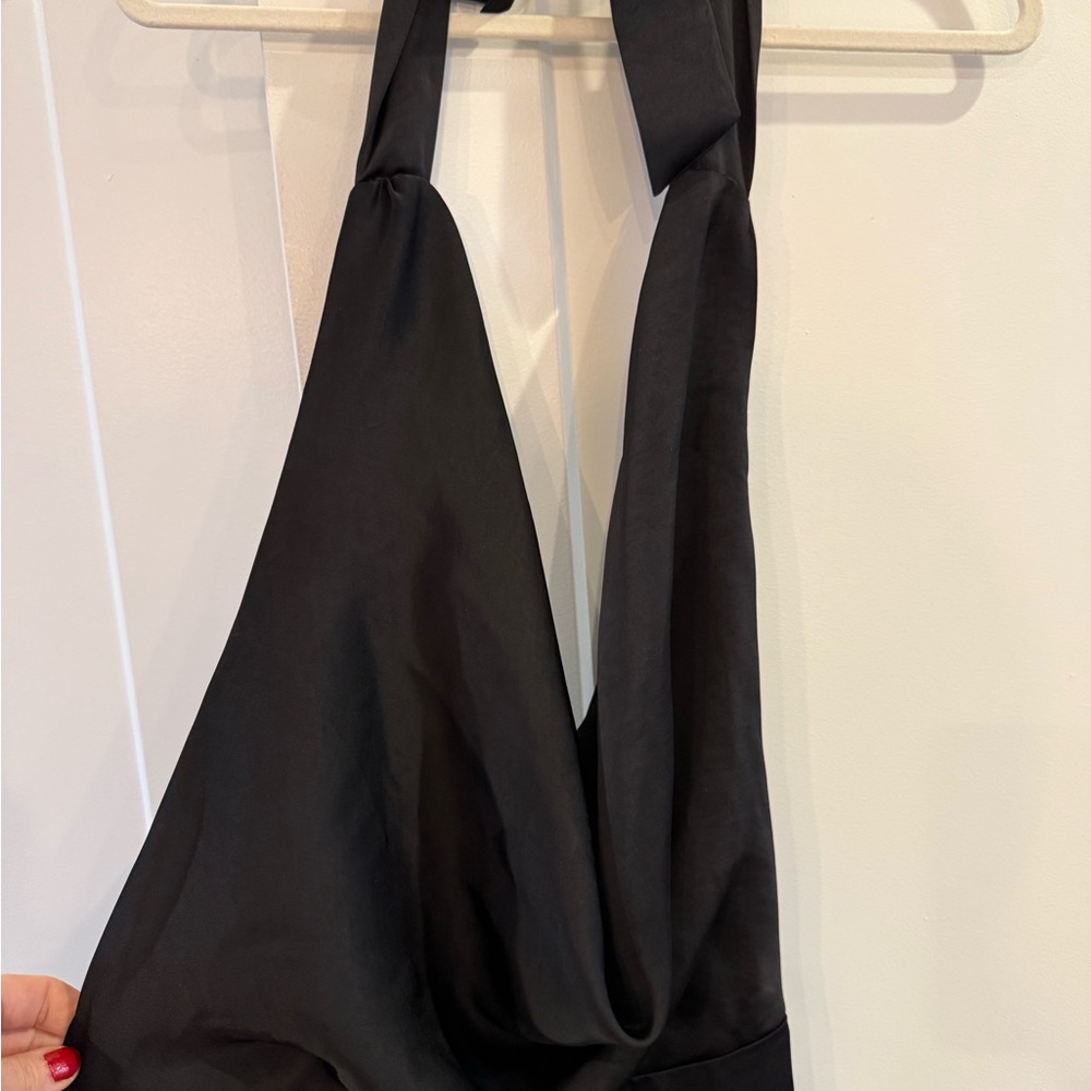 Lulu's Black Backless Cowl Halter Satin Gown - Picture 4 of 6